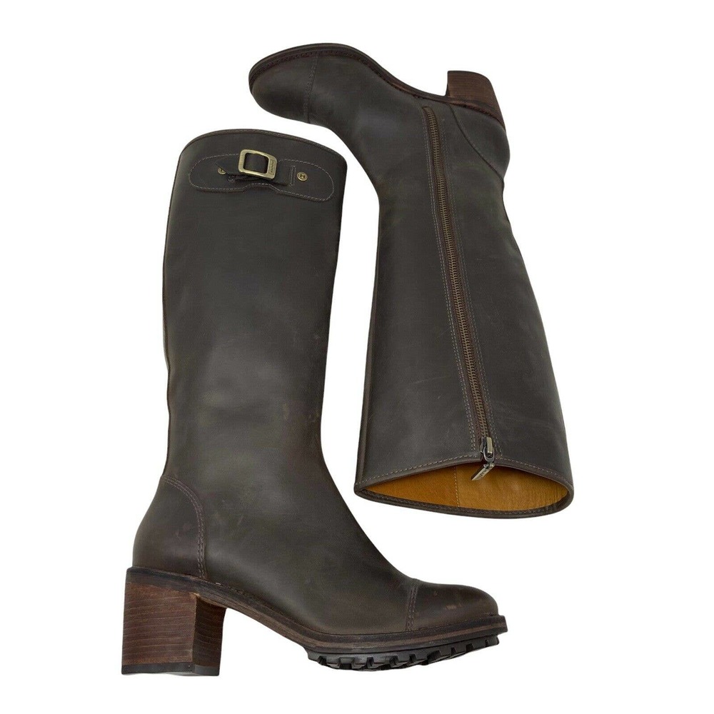 Hunter Women’s May Tall Brown Leather Heeled Riding Boots US 7 EU 37 UK 4.5 - Picture 2 of 6